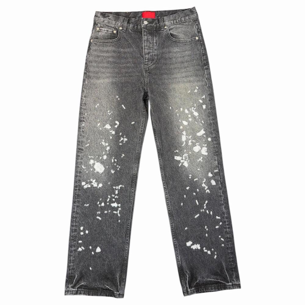 Fugazi Paint Splatter Jeans Black Distressed Denim  Size 32” x 30.5”
